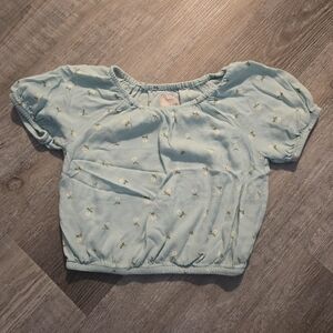 Cat & Jack Girls Medium Light Green Short Sleeve Floral Top